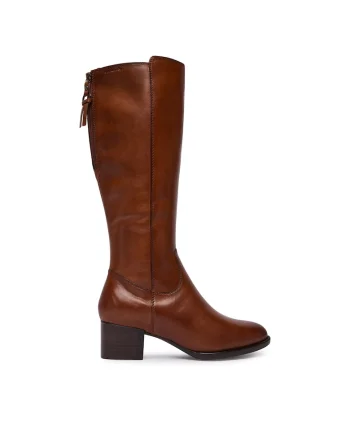 Cizme dama,  piele naturala, maro, tocul bloc, varf rotund,
