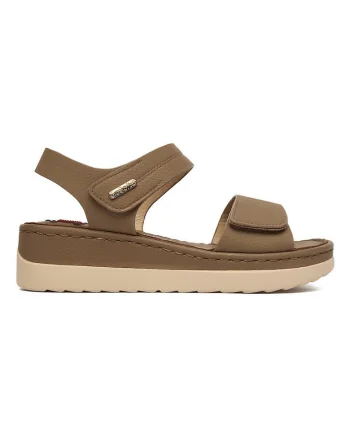 Sandale dama,  velcro, bej, material textil,