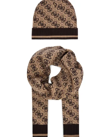 Set Caciula si Esarfa Barbati,  bej, One Size INTL