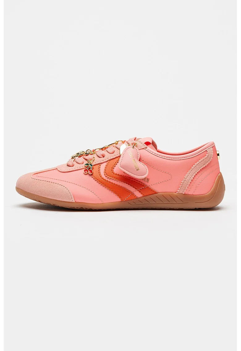 Pantofi sport cu insertii din piele intoarsa Bassett, Coral/Rosu vermillion