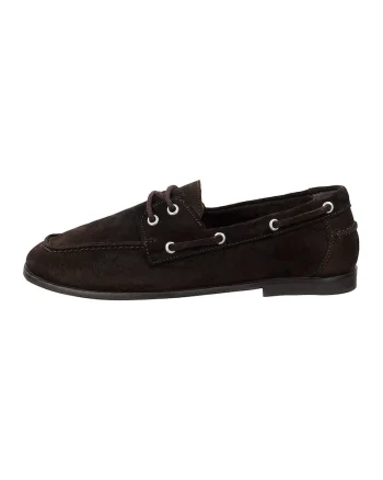 Pantofi loafer din piele intoarsa cu sireturi, Maro inchis
