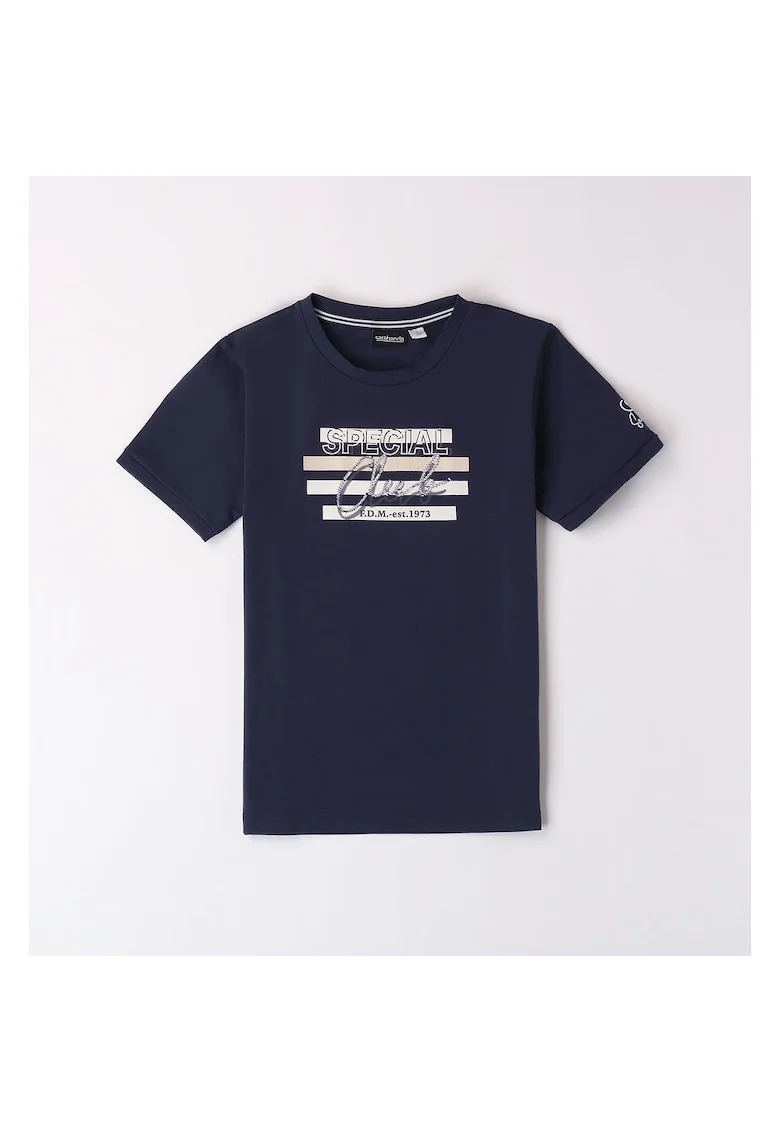 Tricou cu imprimeu si text brodat pentru baiat, 0.8721, Albastru inchis