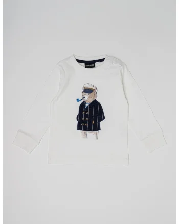 Bluza din bumbac cu imprimeu grafic, Alb/Bleumarin