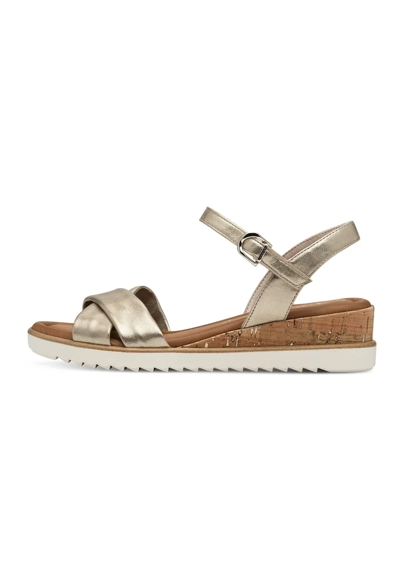 Sandale wedge de piele ecologica, Auriu