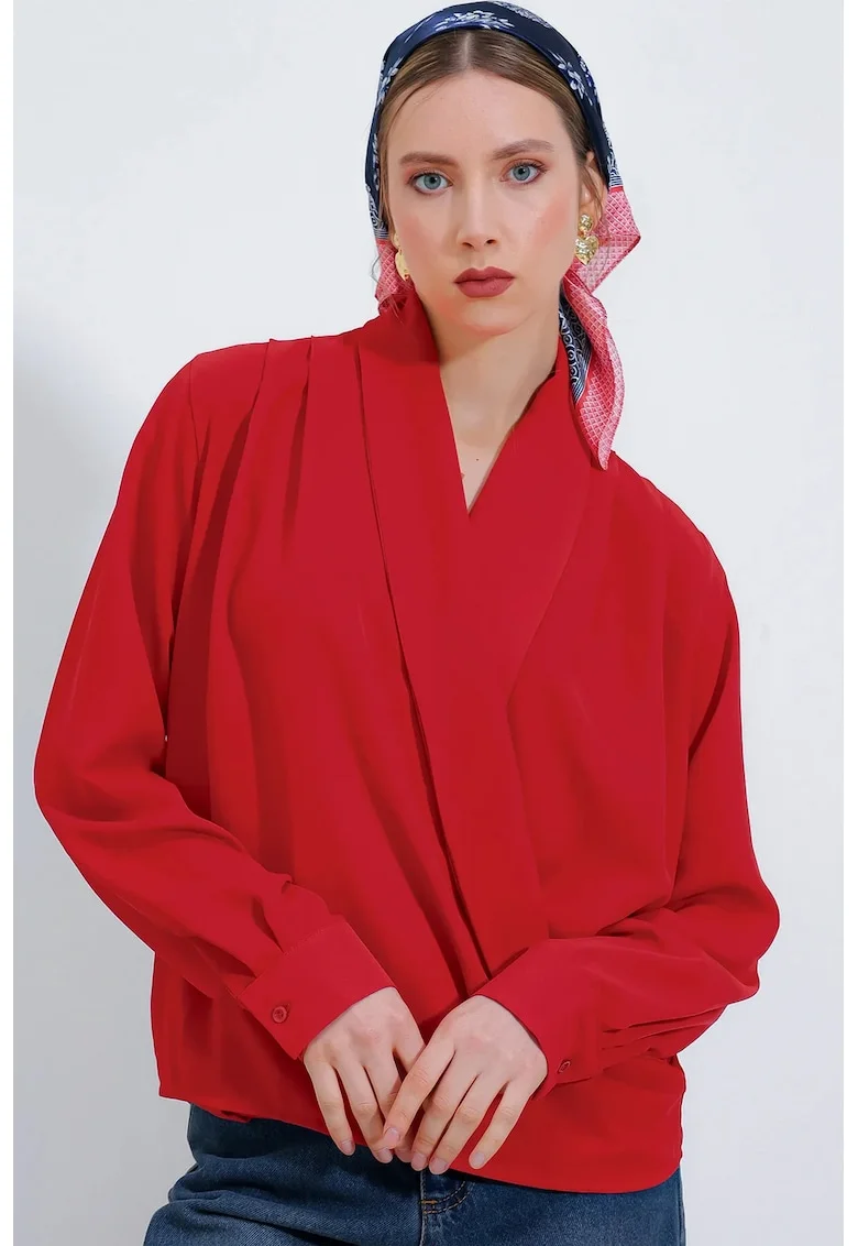 Bluze dama, HiCCUP, Bluza BDART, guler sal, croiala lejera, rosu, textil