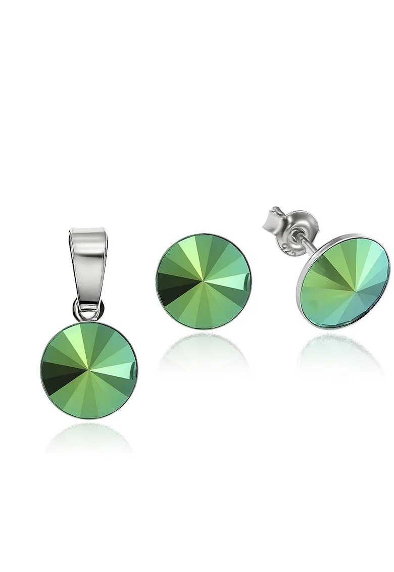 Set Argint 925 placat cu rodiu cu cristale Swarovski® Rivoli 8mm, Verde metalizat