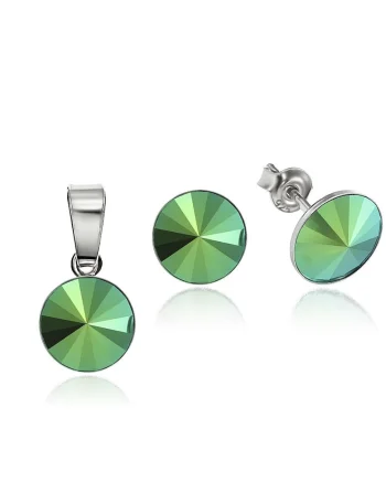 Set Argint 925 placat cu rodiu cu cristale Swarovski® Rivoli 8mm, Verde metalizat