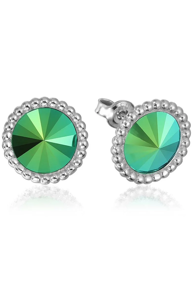 Cercei Argint 925 placat cu rodiu cu cristale Swarovski® Rivoli Crown 8mm, Verde