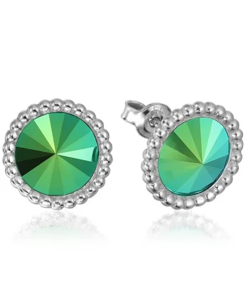 Cercei Argint 925 placat cu rodiu cu cristale Swarovski® Rivoli Crown 8mm, Verde