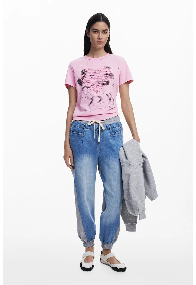 Tricou din bumbac cu imprimeu cu Mickey&Minnie