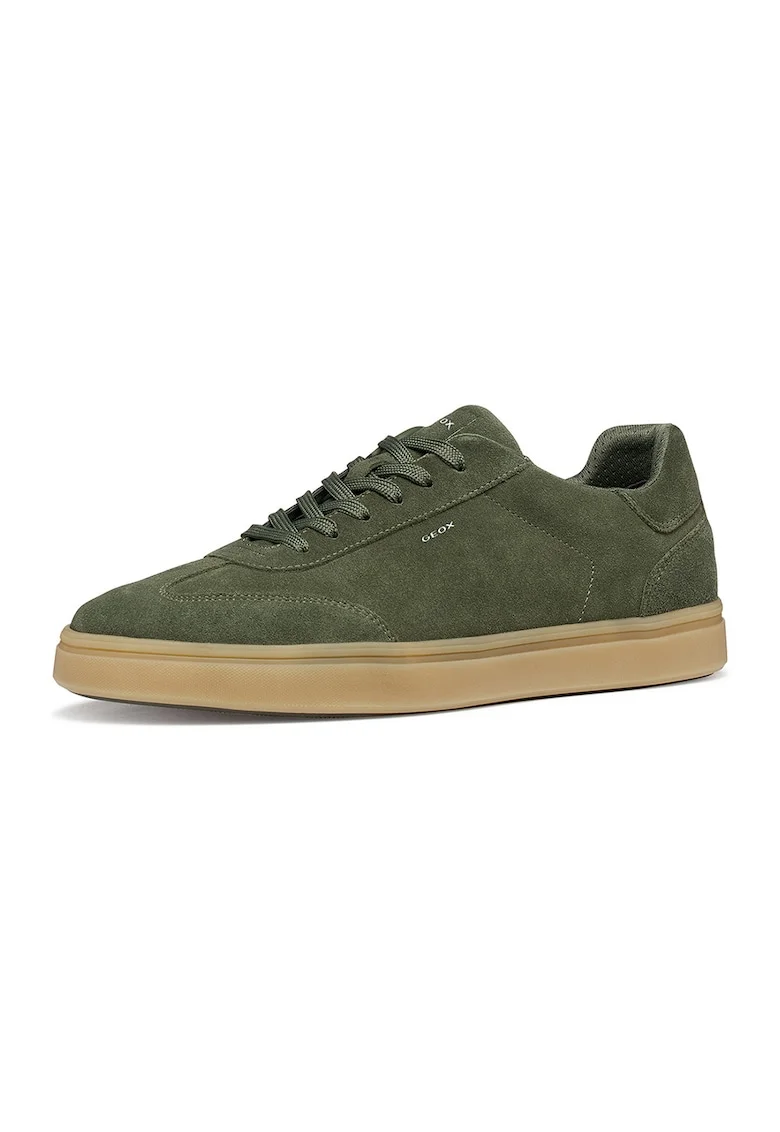 Pantofi sport low-cut din piele intoarsa, Verde masliniu inchis