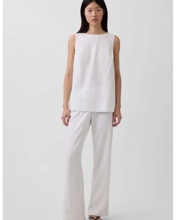 Pantaloni din amestec de in cu talie joasa, Alb murdar,