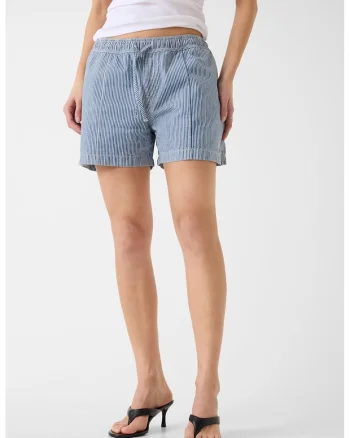 Pantaloni scurti cu snur in talie si dungi, Alb/Albastru lavanda
