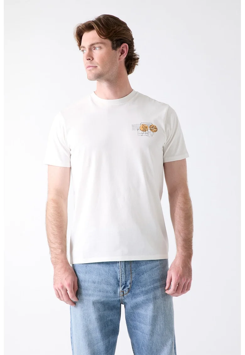 Tricou din bumbac cu imprimeu, Alb/Roz pal/Ocru