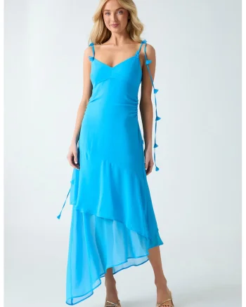 Rochie asimetrica cu decolteu in V, Albastru royal