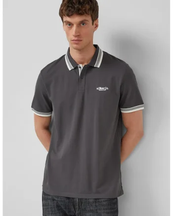 Tricou polo cu logo, Alb/Gri inchis