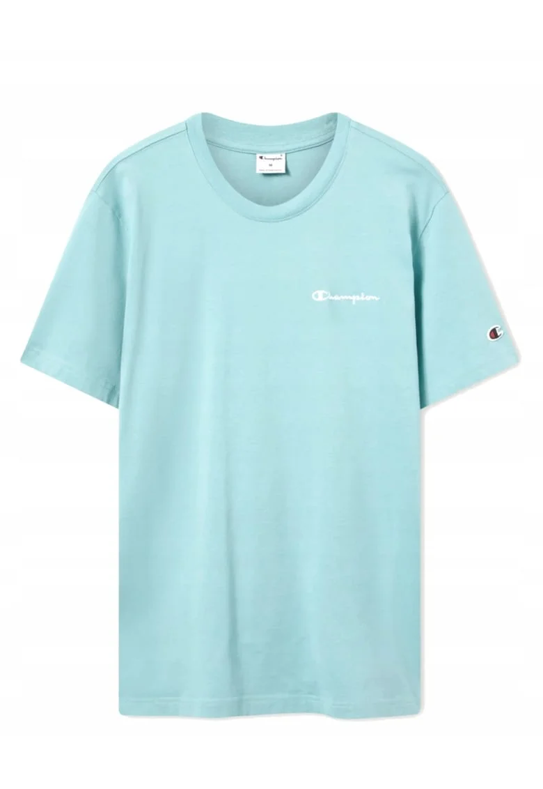 Tricou cu decolteu la baza gatului si detaliu logo, Albastru glaciar