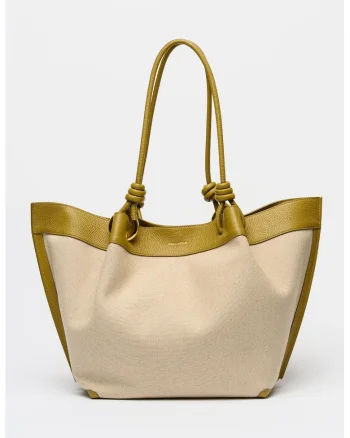Geanta tote din material textil cu garnituri din piele, Sage Green