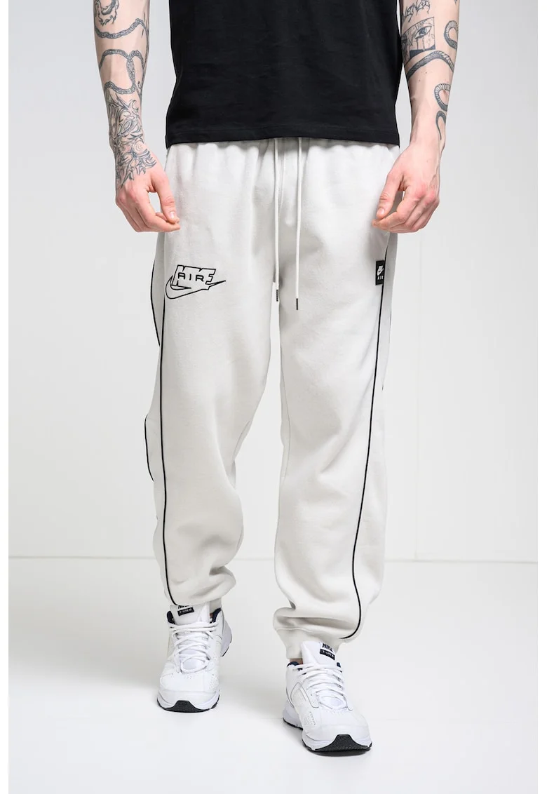 Pantaloni de trening cu logo brodat Air, Negru/Alb murdar