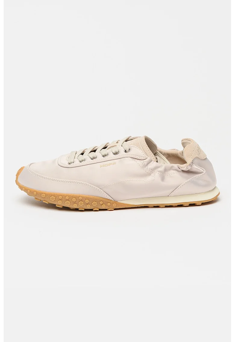 Pantofi sport low-cut cu aspect satinat si insertii de piele, Bej sampanie