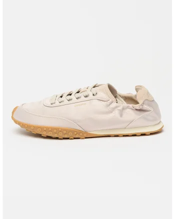 Pantofi sport low-cut cu aspect satinat si insertii de piele, Bej sampanie