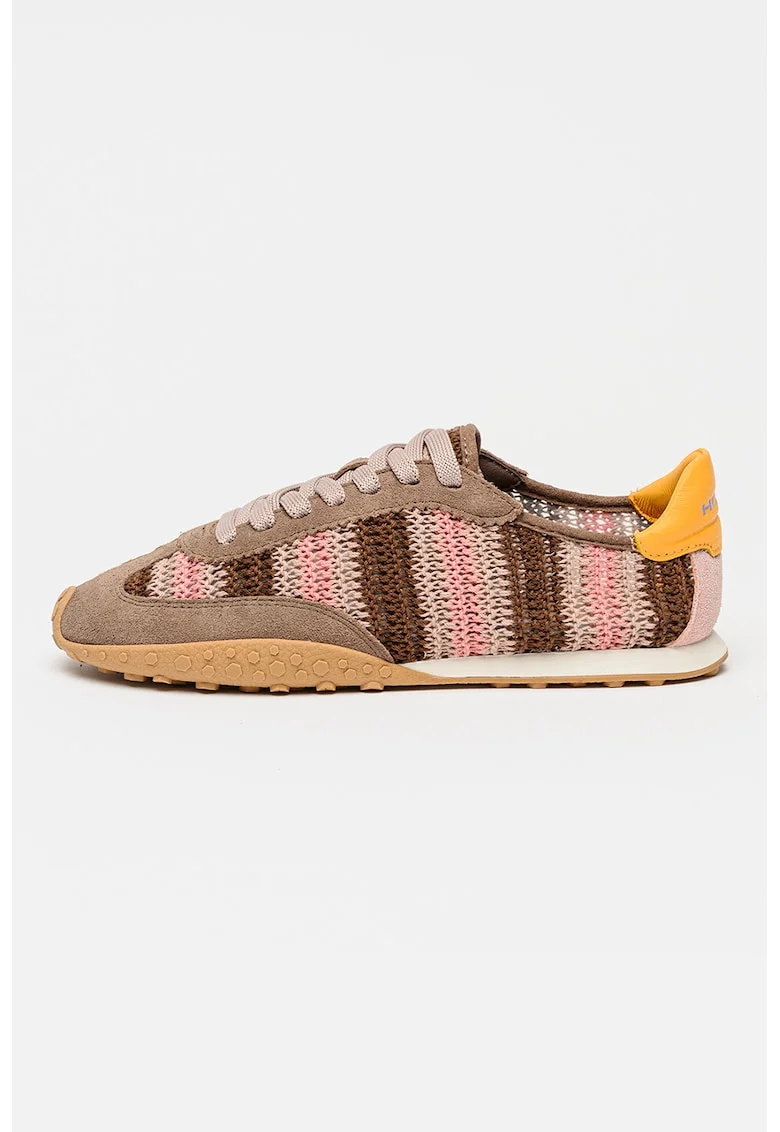 Pantofi sport low-cut cu garnituri de piele intoarsa, Roz/Maro pamantiu