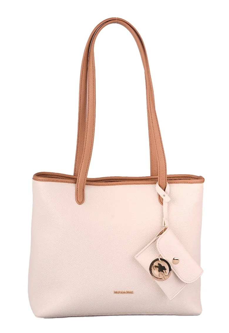 Geanta tote cu fermoar si cu etui, Caramel/Roz pal