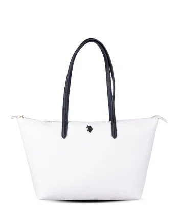 Geanta shopper cu logo, Alb/Negru