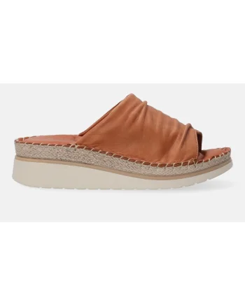 Papuci wedge uni, din piele, Maro