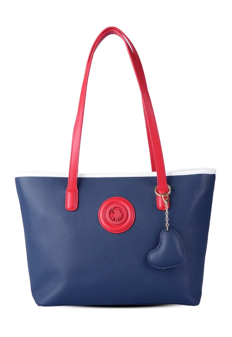 Geanta shopper de piele ecologica cu fermoar, Rosu/Alb/Bleumarin