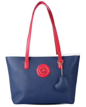 Geanta shopper de piele ecologica cu fermoar, Rosu/Alb/Bleumarin