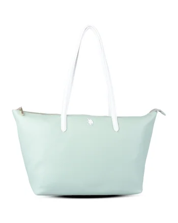 Geanta shopper cu logo, Alb/Verde menta