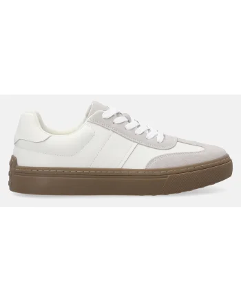 Pantofi sport din piele cu insertii din piele intoarsa, Alb/Gri