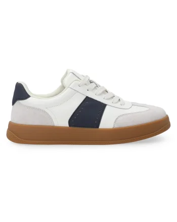 Pantofi sport din piele cu detalii din piele intoarsa, Alb/Gri