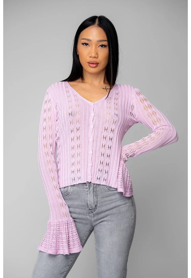 Bluza tricotata cu maneci evazate 20385, Roz