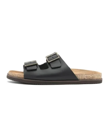 Papuci de piele cu catarame ajustabile Cathal, Negru/Maro taupe