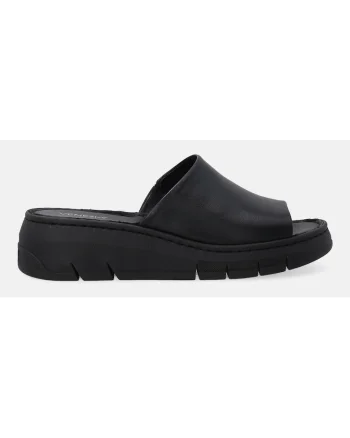 Papuci wedge din piele, Negru