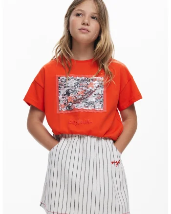 Tricou lejer cu paiete si terminatie elastica, Rosu