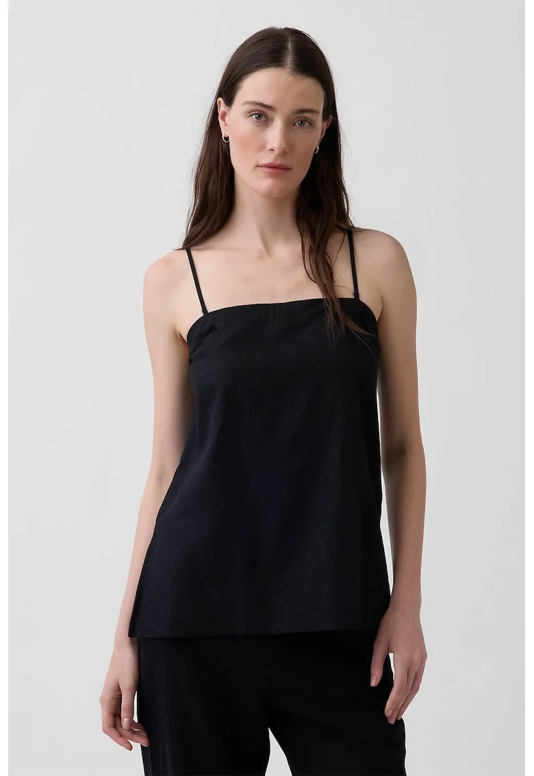 Bluza din amestec de in cu decolteu patrat, Negru