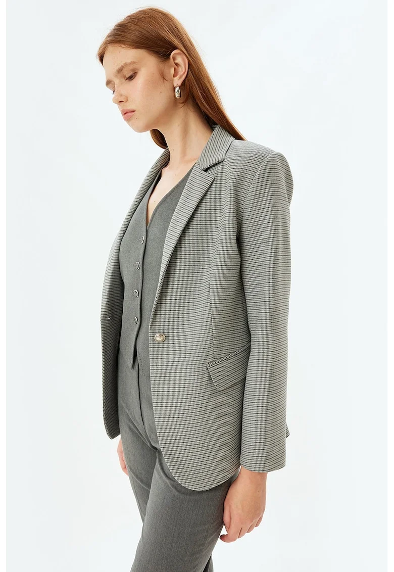Sacou cu imprimeu houndstooth, Gri deschis/Verde pal/Gri inchis