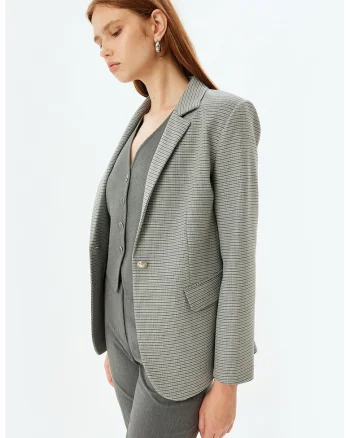 Sacou cu imprimeu houndstooth, Gri deschis/Verde pal/Gri inchis
