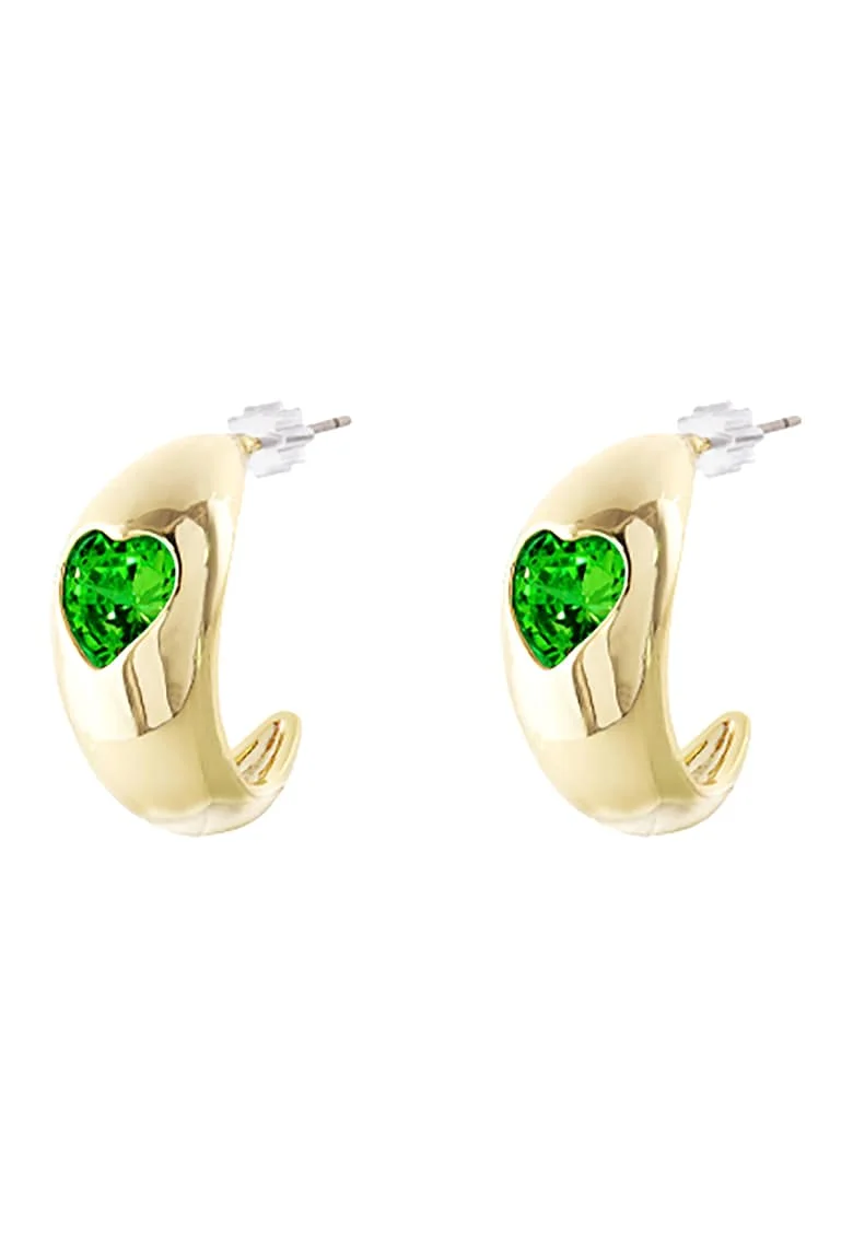 Cercei placati cu aur de 18K si decorati cu zirconia, Verde/Auriu