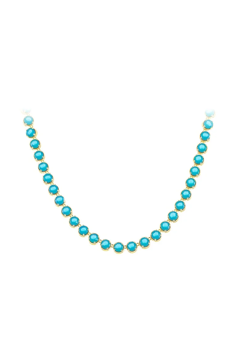 Colier placat cu aur de 18K si decorat cu zirconia, Auriu/Turcoaz