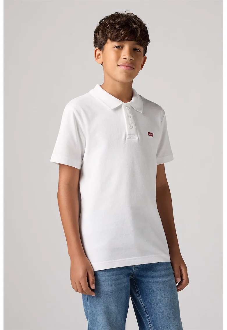Tricou polo din bumbac pique, Alb optic