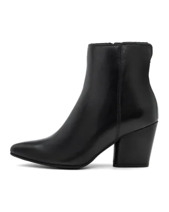 Botine de piele cu toc masiv, Negru