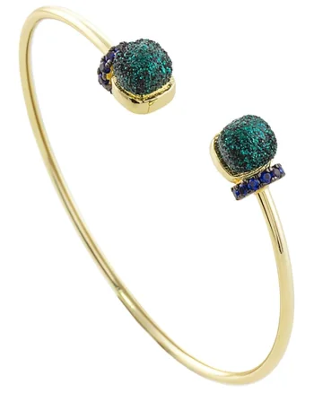 Bratara rigida placata cu aur de 18K si cu zirconia, Verde/Auriu