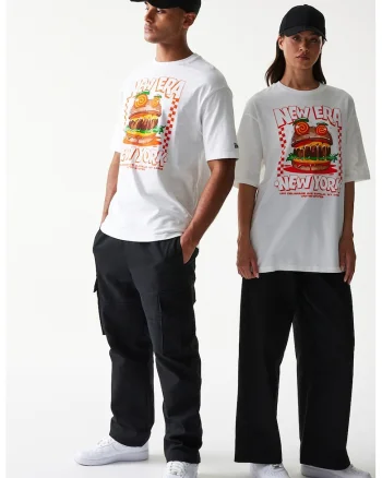 Tricou supradimensionat cu model unisex Food, Alb