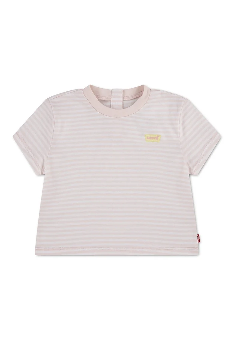 Tricou din amestec de bumbac cu model in dungi, Roz pal
