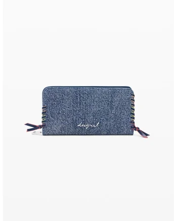 Portofel de denim cu fermoar, Albastru melange