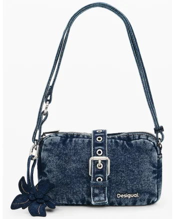 Geanta din denim cu bareta de umar si catarama, Denim Blue